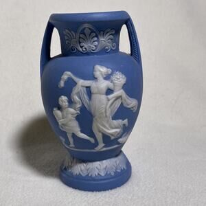 Lovely Art Pottery Vintage Blue Jasperware-Style Greco-Roman Vase